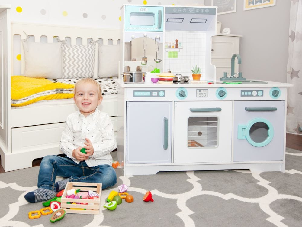 Meowbaby Large Wooden Play Kitchen for Children with Accessories